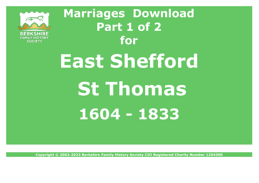 East Shefford St Thomas Marriages 1604-1833 Download D1370 Part 1 of 2