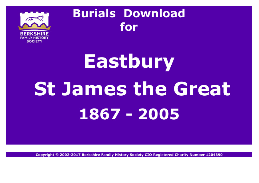 Eastbury St James the Great Burials 1867-2005 Download D1082