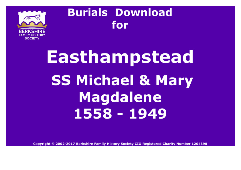 Easthampstead SS Michael & Mary Magdalene Burials 1558-1949 Download D1083
