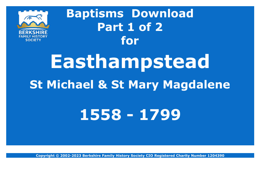 Easthampstead St Michael & St Mary Magdalene Baptisms 1558-1799 Download D1631 Part 1 of 2