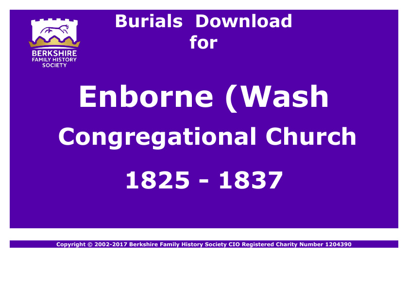 Enborne Wash Common Congregational Church Burials 1825-1837 Download D1809