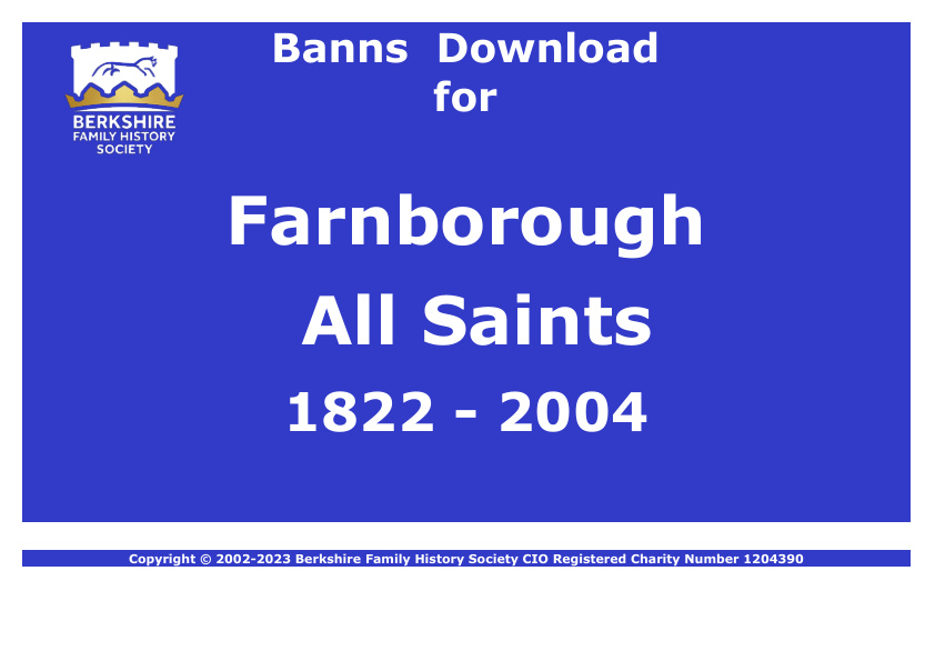 Farnborough All Saints Banns 1822-2004 Download D1885