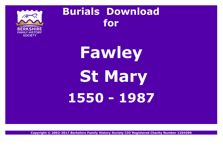 Fawley St Mary Burials 1550-1987 Download D1091