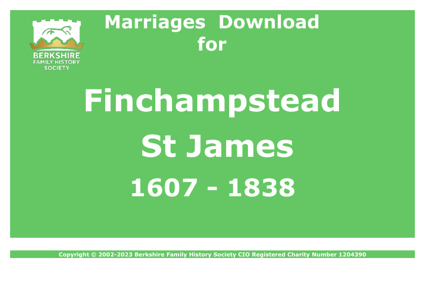 Finchampstead St James Marriages 1607-1838 Download D1565