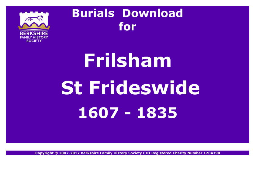Frilsham St Frideswide Burials 1607-1835 Download D1094
