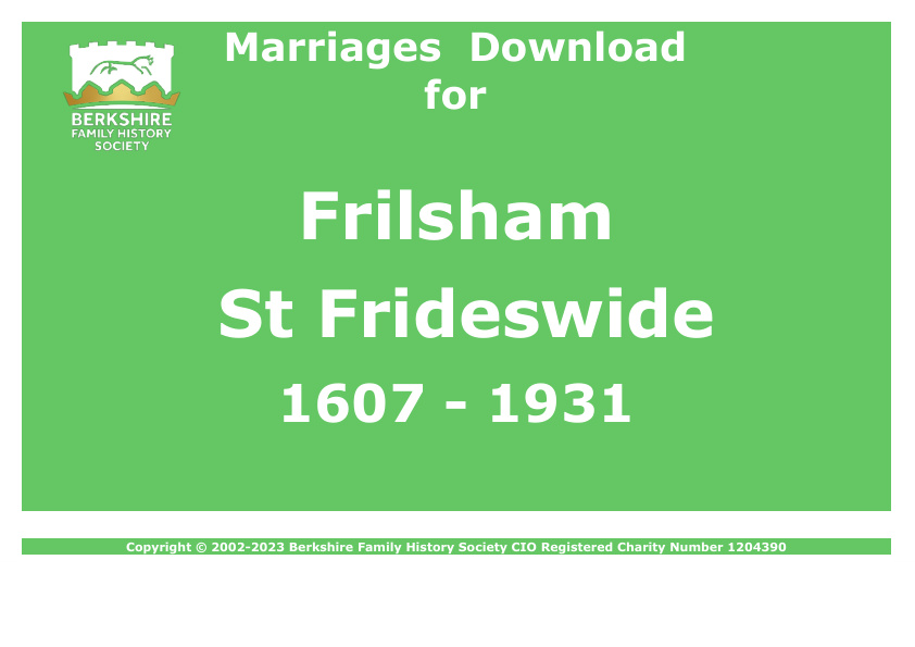 Frilsham St Frideswide Marriages 1607-1931 Download D1521