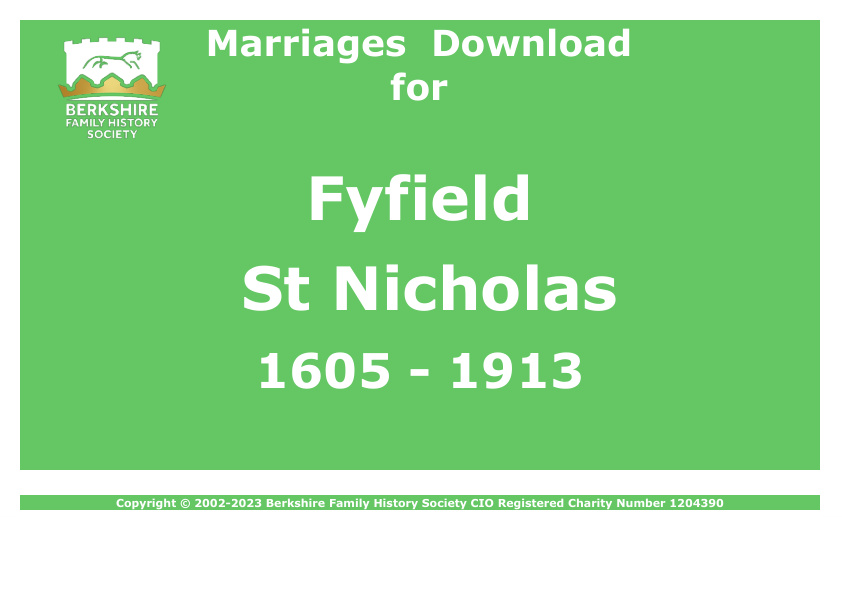 Fyfield St Nicholas Marriages 1605-1913 Download D1522