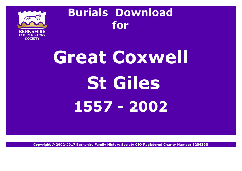 Great Coxwell St Giles Burials 1557-2002 Download D1098