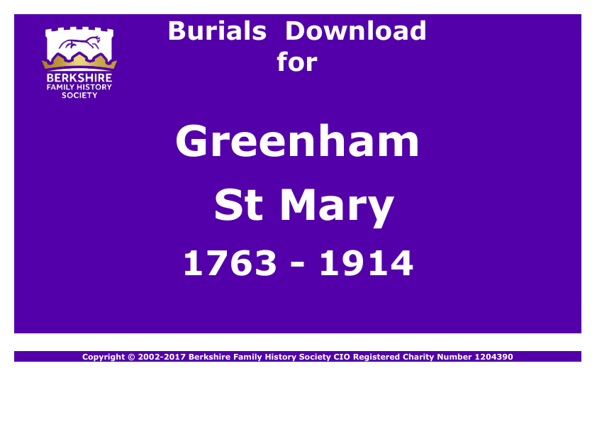 Greenham St Mary Burials 1763-1914 Download D1099