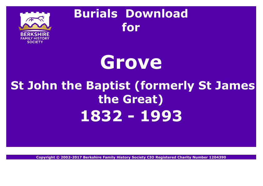 Grove St John Burials 1832-1993 Download D1100