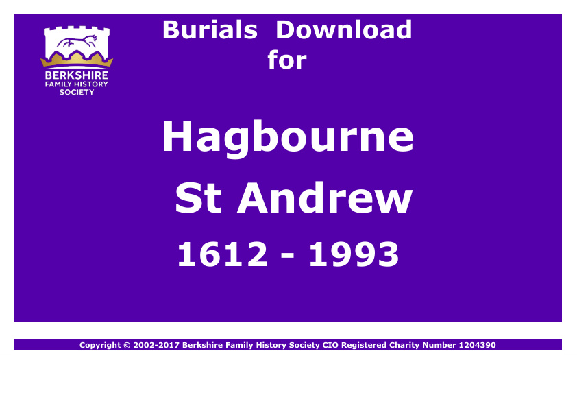 Hagbourne St Andrew Burials 1612-1993 Download D1101