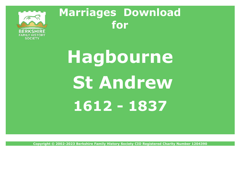 Hagbourne St Andrew Marriages 1612-1837 Download D1848
