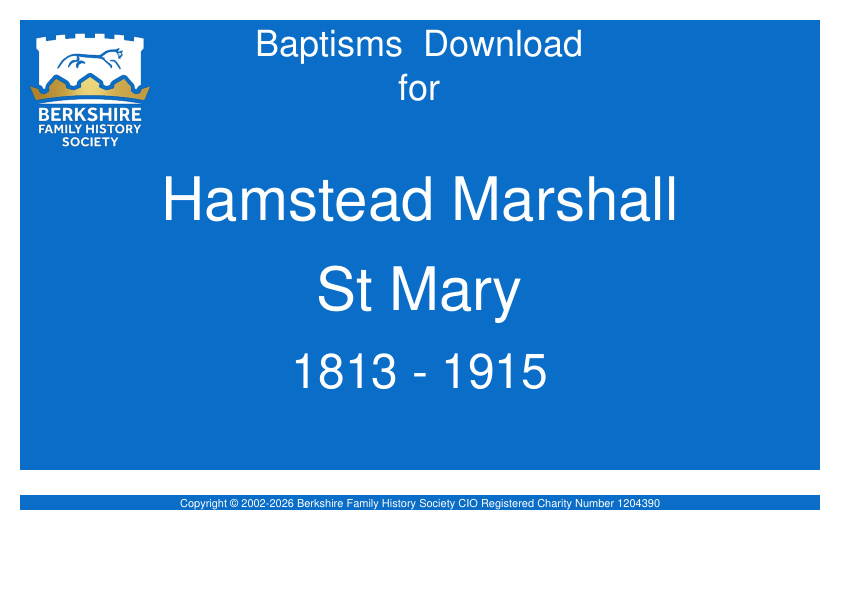 Hamstead Marshall St Mary Baptisms 1813-1915 Download D1923