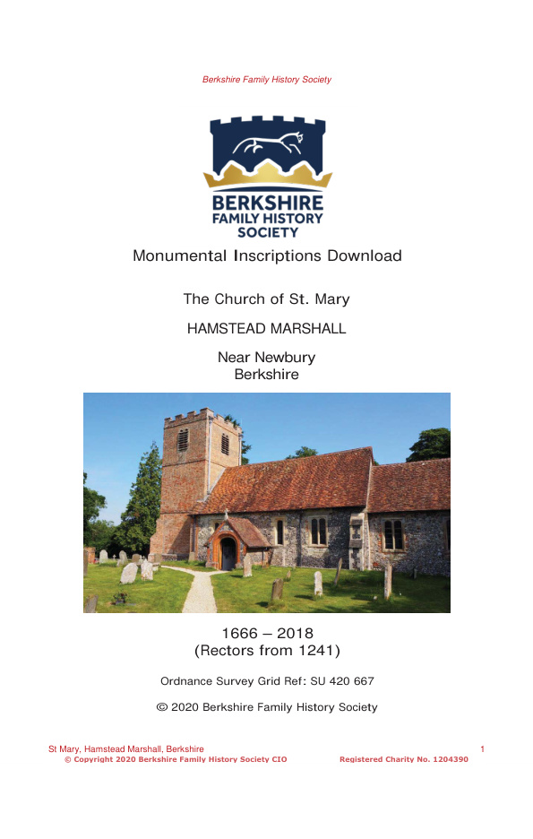 Hamstead Marshall St Mary MIs 1666-2018 Download D1412