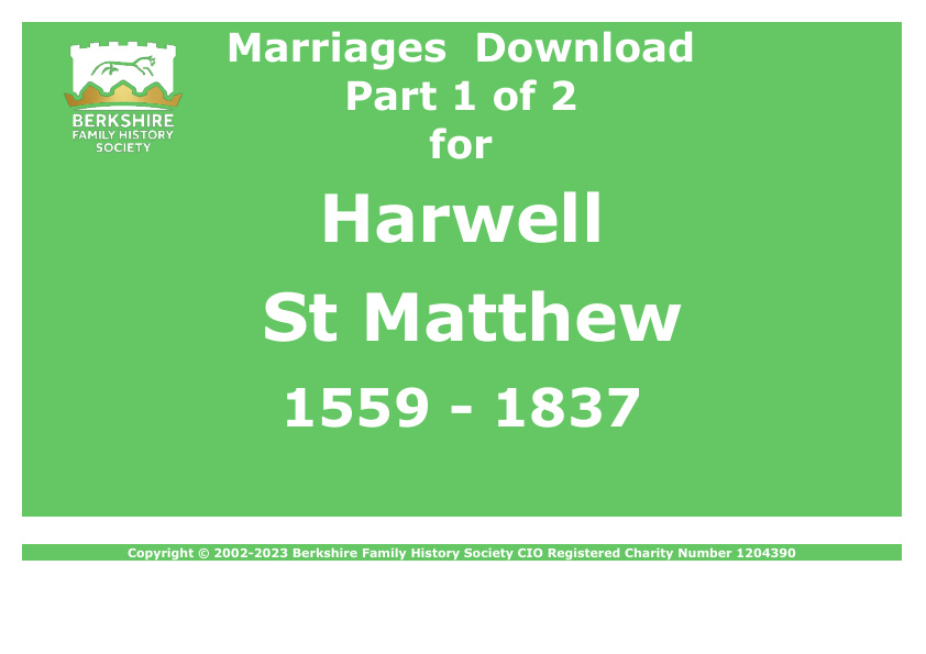 Harwell St Matthew Marriages 1559-1837 Download D1528 Part 1 of 2