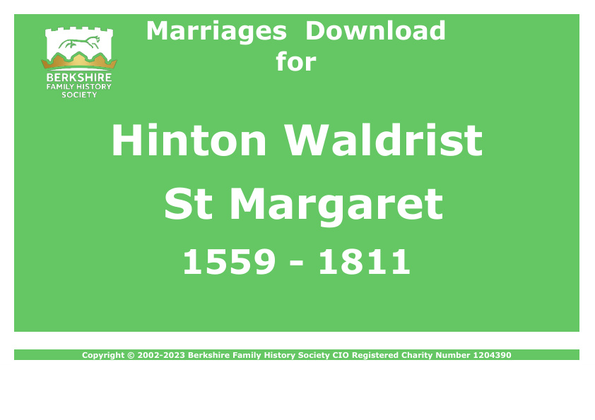 Hinton Waldrist St Margaret Marriages 1559-1811 Download D1850