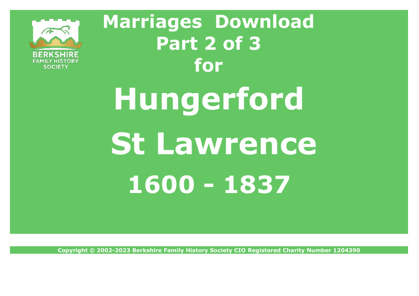Hungerford St Lawrence Marriages 1600-1837 Download D1534 Part 2 of 3