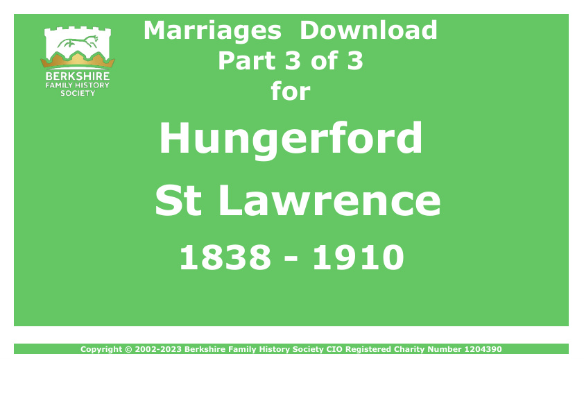 Hungerford St Lawrence Marriages 1838-1910 Download D1871 Part 3 of 3