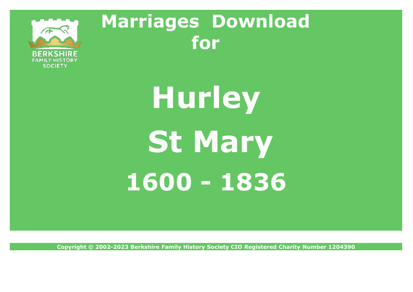 Hurley St Mary Marriages 1600-1836 Download D1536