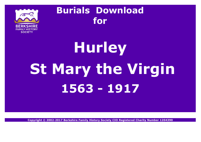Hurley St Mary the Virgin Burials 1563-1917 Download D1110