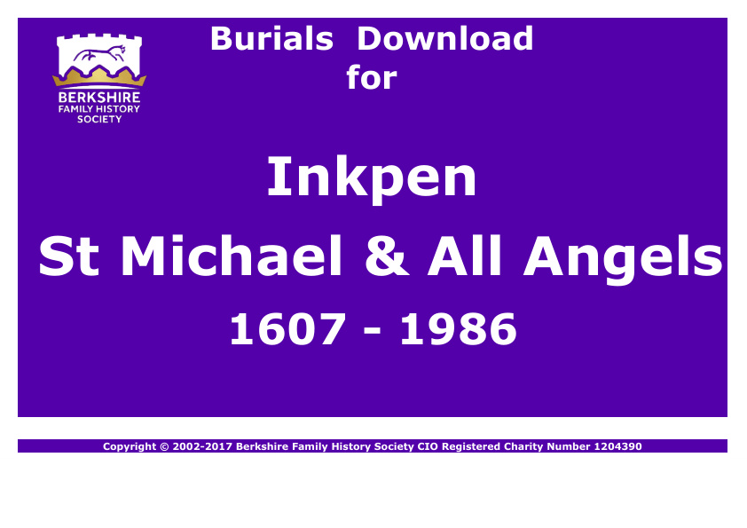 Inkpen St Michael & All Angels Burials 1607-1986 Download D1112