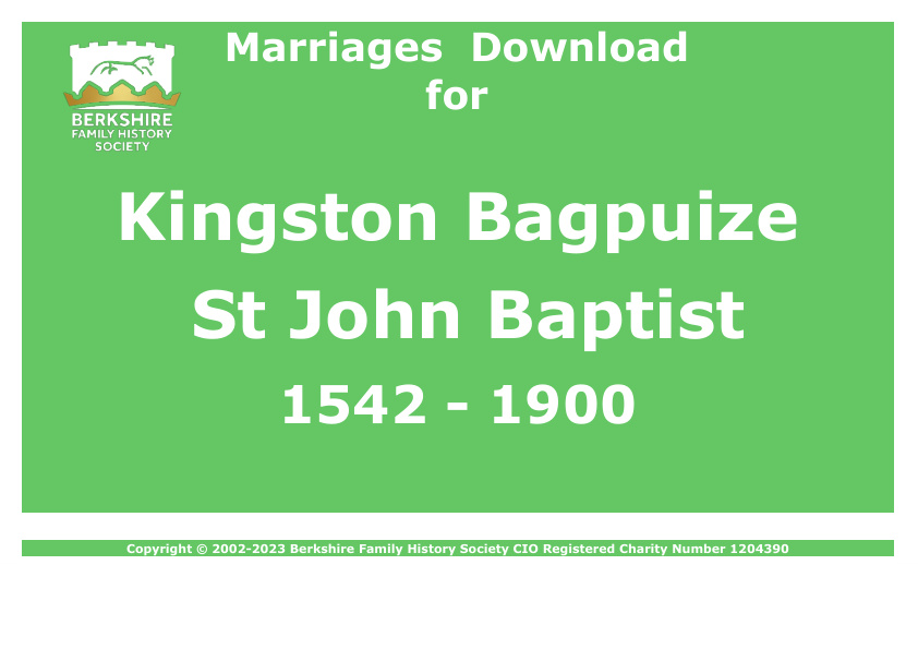 Kingston Bagpuize St John Baptist Marriages 1542-1900 Download D1541