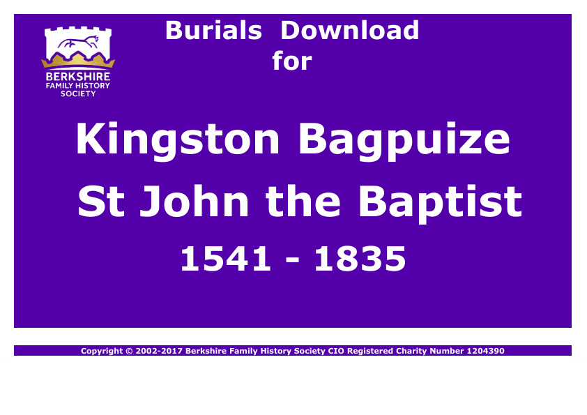 Kingston Bagpuize St John the Baptist Burials 1541-1835 Download D1113
