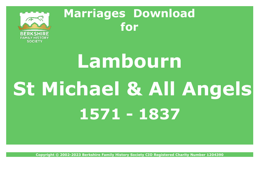Lambourn St Michael & All Angels Marriages 1571-1837 Download D1544