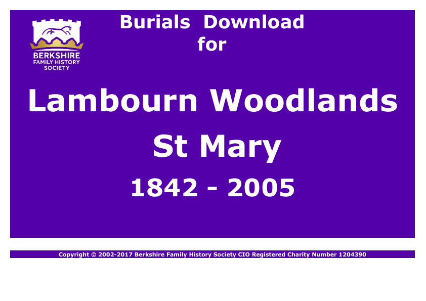 Lambourn Woodlands St Mary Burials 1842-2005 Download D1117