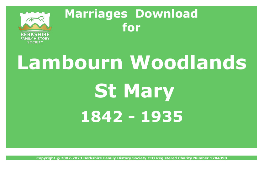 Lambourn Woodlands St Mary Marriages 1842-1935 Download D1545