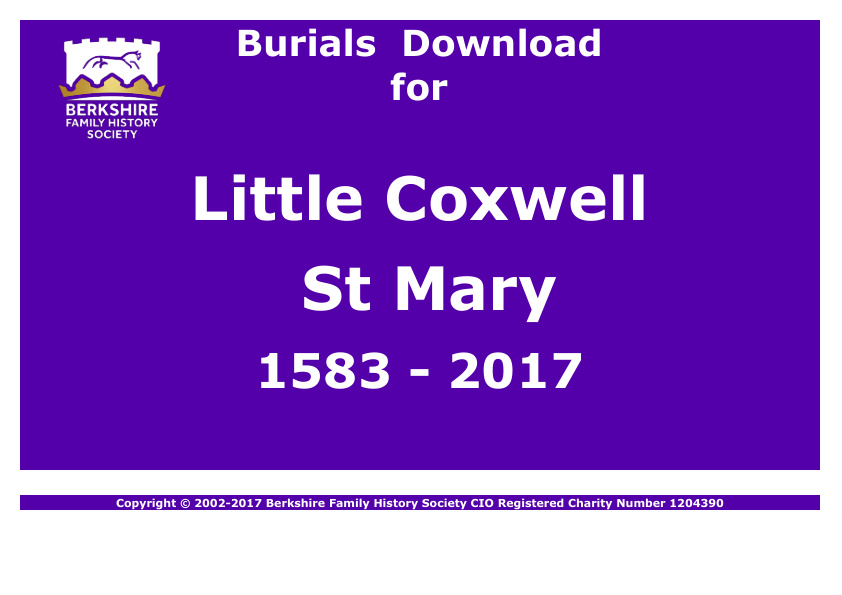 Little Coxwell St Mary Burials 1583-2017 Download D1122