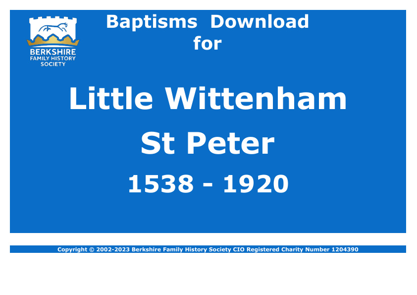 Little Wittenham St Peter Baptisms 1538-1920 Download D1653