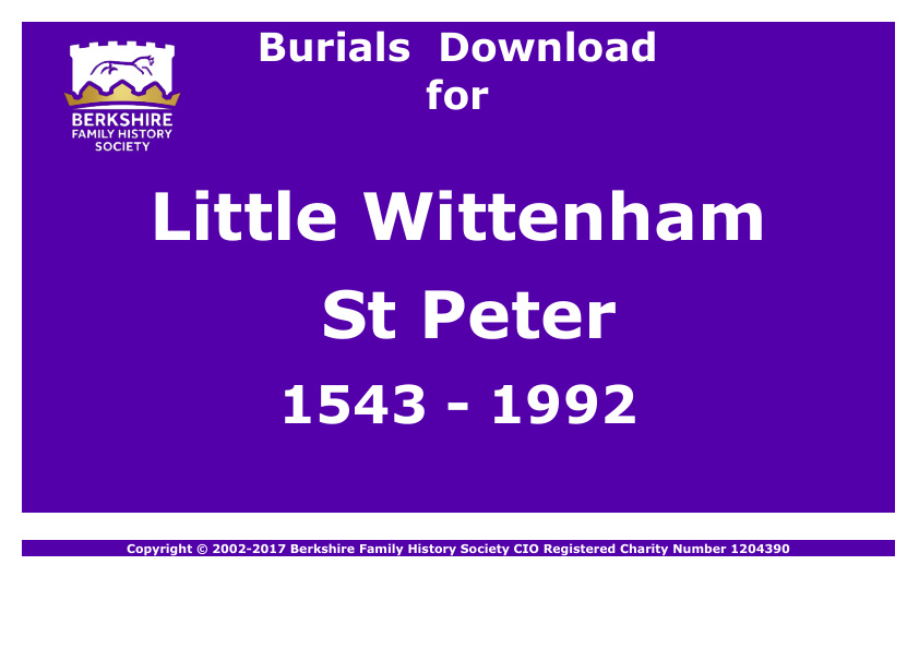 Little Wittenham St Peter Burials 1543-1992 Download D1123