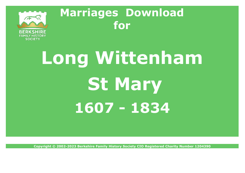 Long Wittenham St Mary Marriages 1607-1834 Download D1467