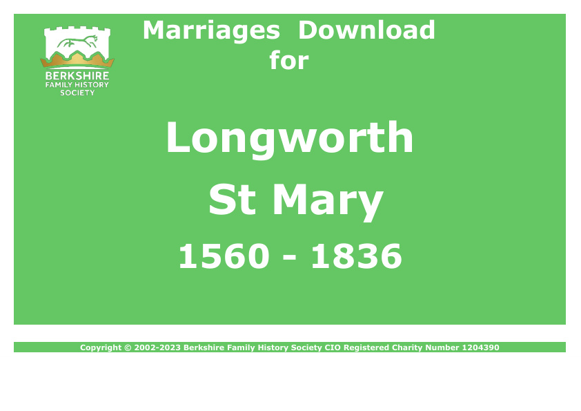 Longworth St Mary Marriages 1560-1836 Download D1566