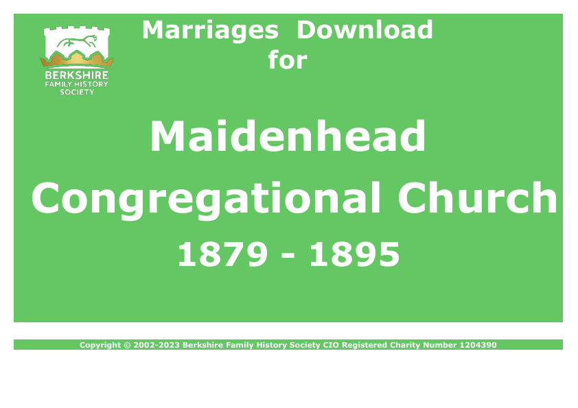 Maidenhead Congregational Church Marriages 1879-1895 Download D1568