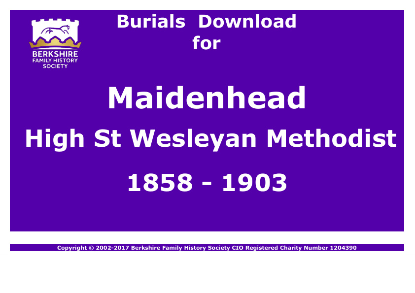 Maidenhead High St Wesleyan Methodist Burials 1858-1903 Download D1131