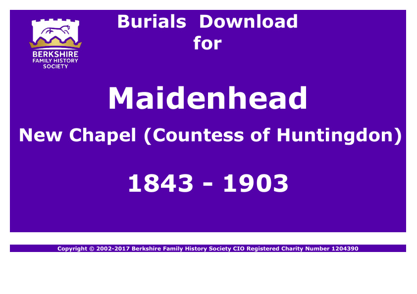 Maidenhead New Chapel Countess of Huntingdon Burials 1843-1903 Download D1132
