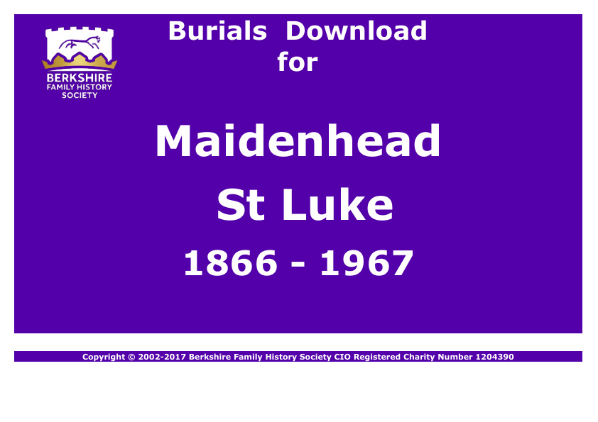 Maidenhead St Luke Burials 1866-1967 Download D1133