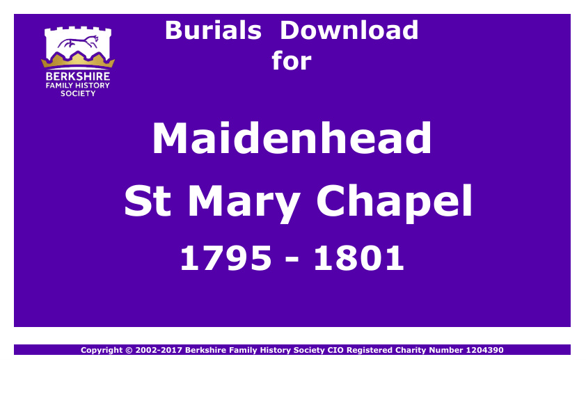 Maidenhead St Mary Chapel Burials 1795-1801 Download D1134