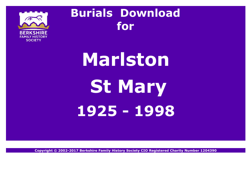 Marlston St Mary Burials 1925-1998 Download D1137