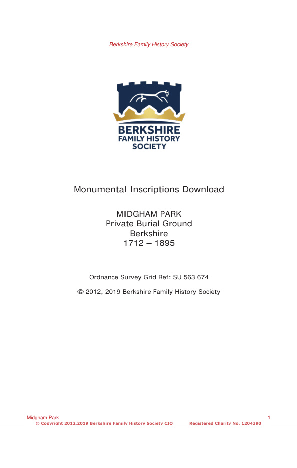 Midgham Midgham Park MIs 1712-1895 Download D1417