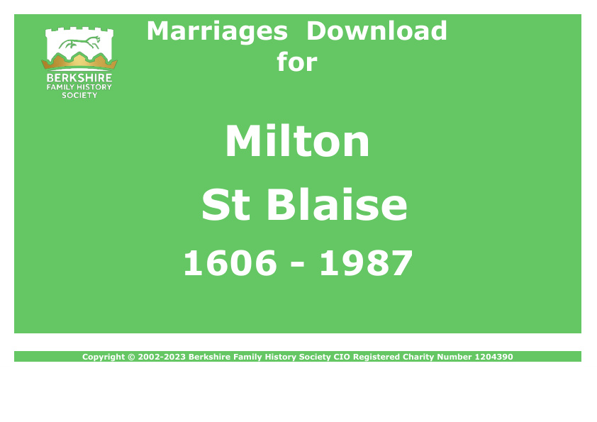 Milton St Blaise Marriages 1606-1987 Download D1555
