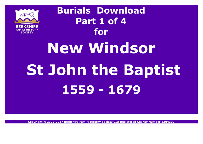 New Windsor St John the Baptist Burials 1559-1679 Download D1292 Part 1 of 4