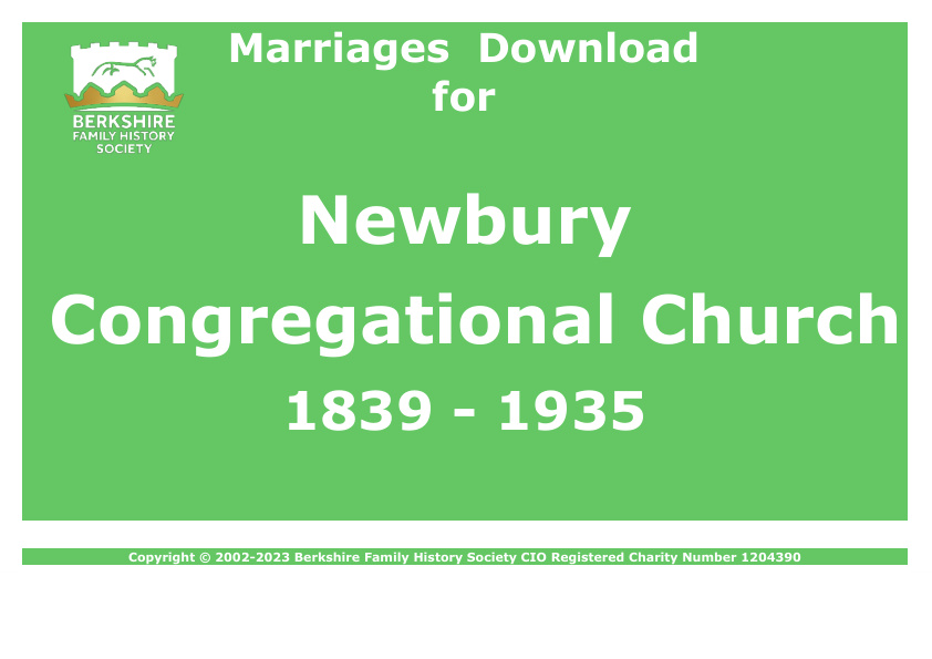 Newbury Congregational Church Marriages 1839-1935 Download D1171
