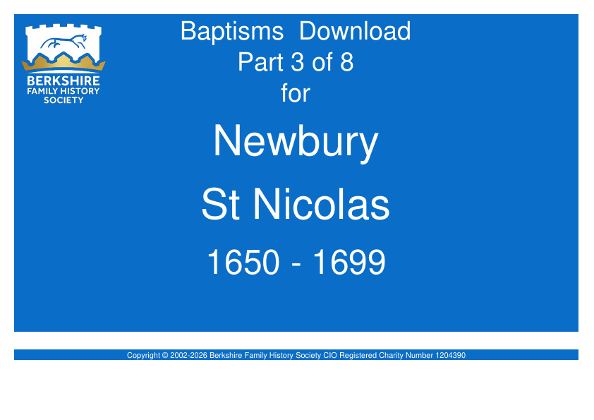 Newbury St Nicolas Baptisms 1650-1699 Download D1951 Part 3 of 8