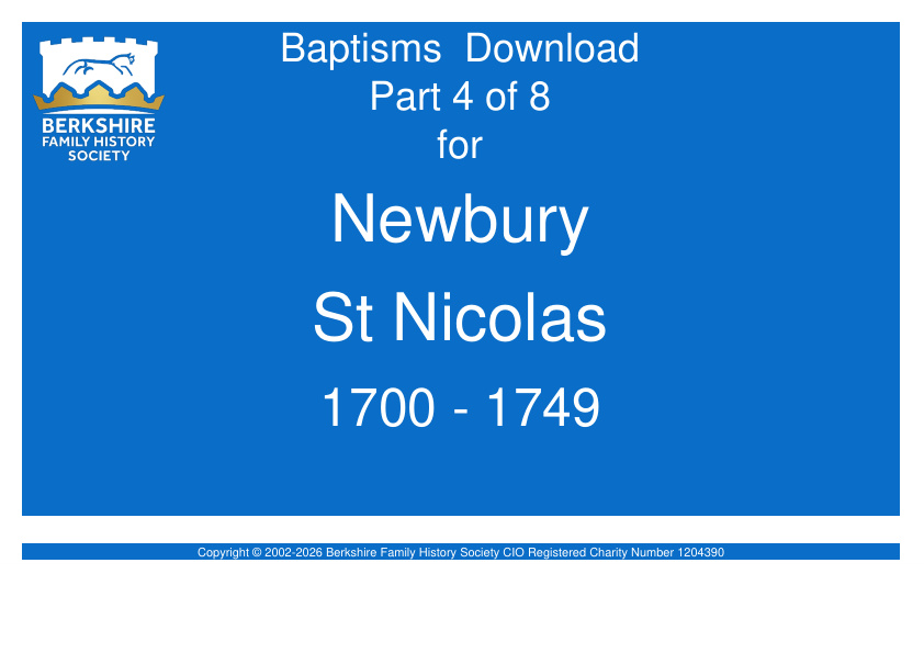 Newbury St Nicolas Baptisms 1700-1749 Download D1952 Part 4 of 8