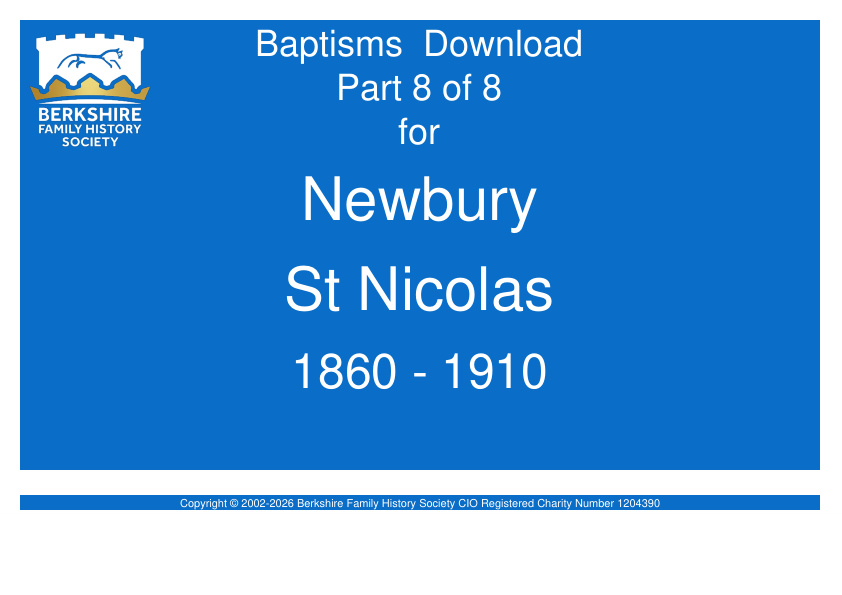 Newbury St Nicolas Baptisms 1860-1910 Download D1956 Part 8 of 8