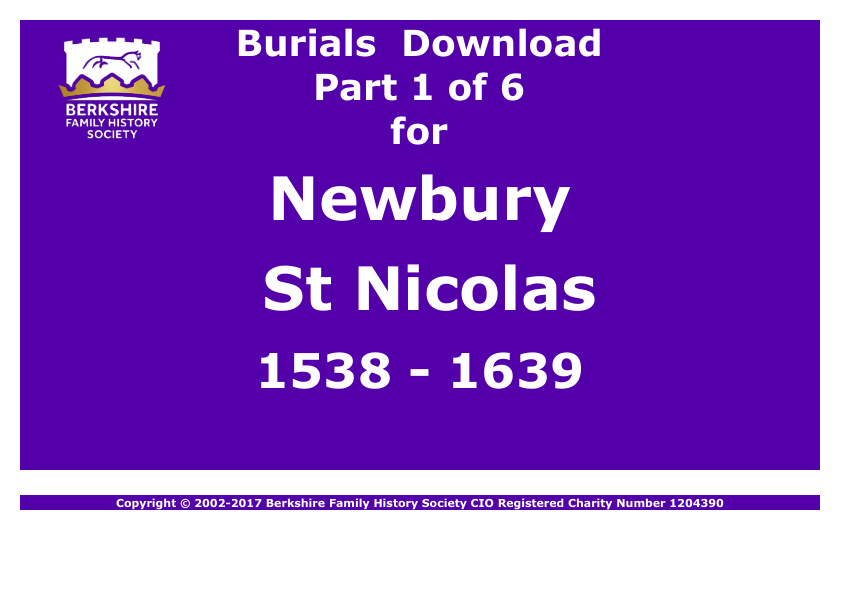 Newbury St Nicolas Burials 1538-1639 Download D1300 Part 1 of 6