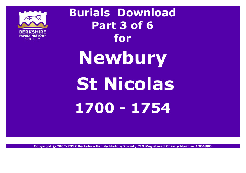 Newbury St Nicolas Burials 1700-1754 Download D1302 Part 3 of 6